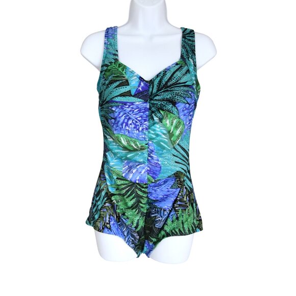 Maxine of Hollywood Tropical One Piece Swimsuit Size Unknown Nylon Spandex Sz 14 - Picture 1 of 4
